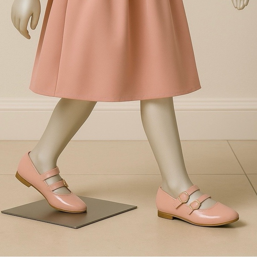 Cat & Jack Pink Double Strap Pink Flats | Size 2 | Vegan | New With Tags